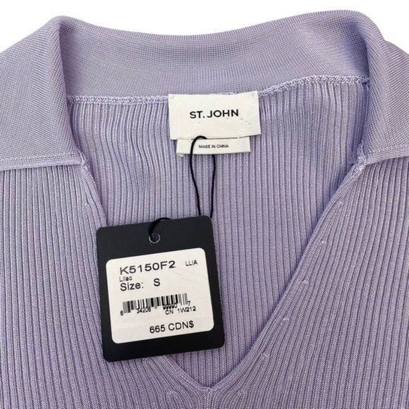 NWT ST. JOHN V Neck Rib Knit Polo Sz Small Lilac - Picture 3 of 7